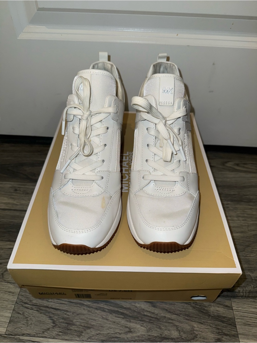 Michael Kors Off-White Leather & Mesh Sneakers with Gum Soles